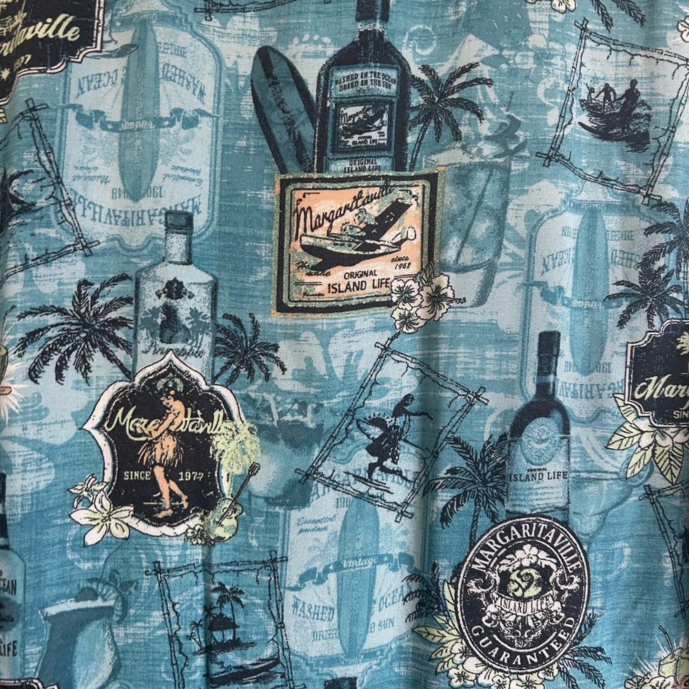 Margaritaville Teal Blue Tropical Island Print Button Down Casual Shirt - Picture 3 of 5